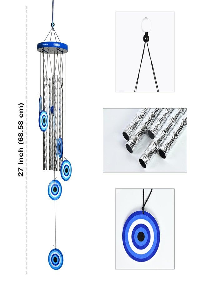 Hindcraft Home Decor Items, Wind Chimes for Balcony, 27-Inch Evil Eye Wind Chime with 4 Silver Pipes - Wall Hanging for Positive Energy, Living Room, Balcony, Garden, Wind Chimes for Positive Energy - Image 5